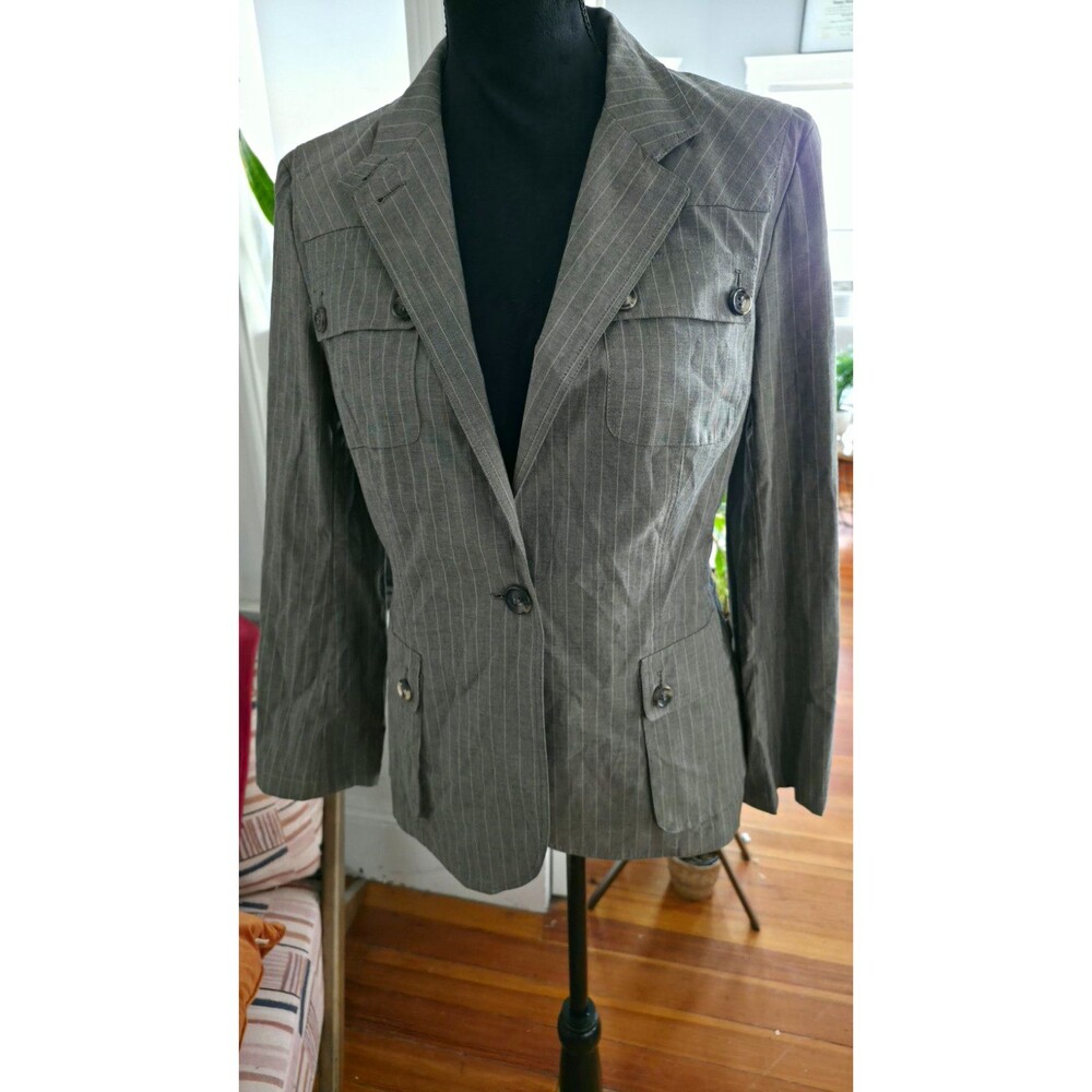 Piazza Sempione Gray Pinstripe Single-Breasted Blazer S/M Made In Italy Chic